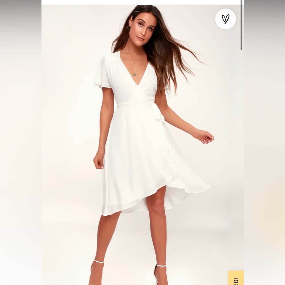 Lulu’s Rise to the Occasion White Midi Wrap Dress